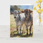 Brahman Heifers In Watercolors カード (黄色い花)