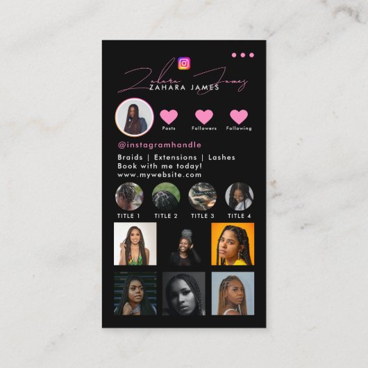 Braid Hair Social Photo Grid Social Media QR Code 名刺 (裏面)