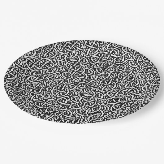 Braided black and white pattern ペーパープレート (アングル)