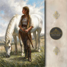 Braided Girl With White Horse Meadow Decoupage