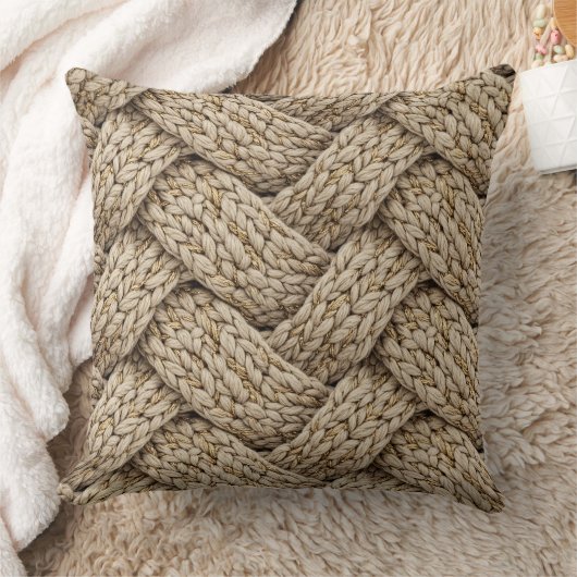 Braided Thread Knit Texture – Warm Beige クッション (ブランケット)