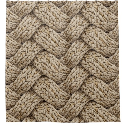 Braided Thread Knit Texture – Warm Beige シャワーカーテン (正面)