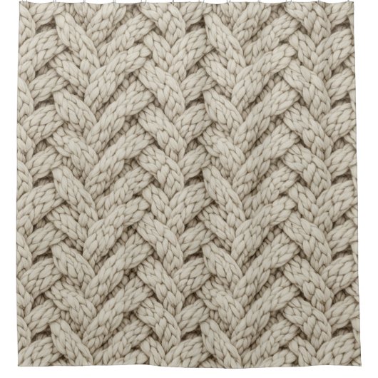 Braided Thread Knit Texture – Warm Beige (2) シャワーカーテン (正面)