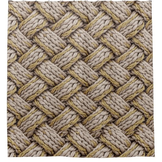 Braided Thread Knit Texture – Warm Beige (3) シャワーカーテン (正面)