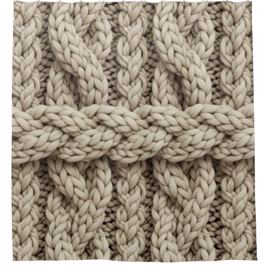 Braided Thread Knit Texture – Warm Beige (4) シャワーカーテン (正面)