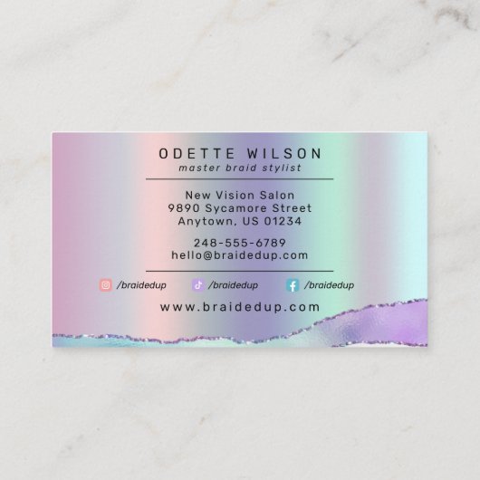 Braiding Stylist Pastel Purple Metallic Yorロゴ  名刺 (裏面)