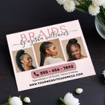 Braidsフォトコラージュヘアスタイリスト チラシ<br><div class="desc">モノグラムモダン組髪ヘアスタイリストのビジネスフライヤー，シックでプロフェッショナルtouchで設計。このフライヤーは大文字のタイポグラフィに「BRAIDS」という言葉をスタイリッシュ付け、手書きフォントで自分の名前で補エレガント足する。柔らかい赤面のピンクと黒の背景に編み髪のスタイルの4つのサンプル写真であなたの専門知識を紹介。カスタマイズ独身のモノグラム、あなたの名前、タイトル、QRコード、詳細とサービスは、すべて洗練された黒い背景に白いレタリングで提示されたサービス。アフリカの編組に特化した美容師、編組、サロンに最適。</div>