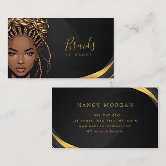 Braids Black And Gold Business Card 名刺 (正面/裏面)