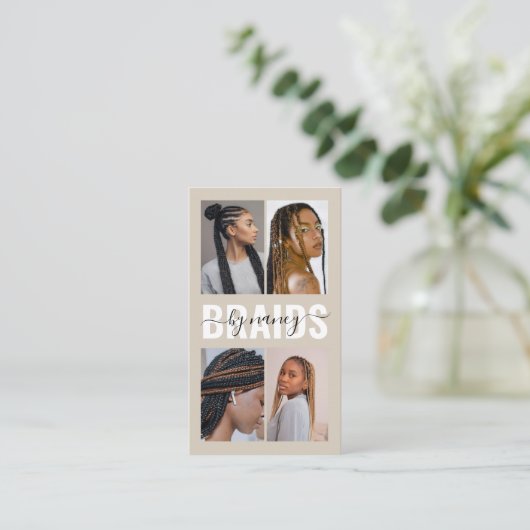 Braids Calligraphy Script Photo Collage Beige  名刺 (スタンド正面)