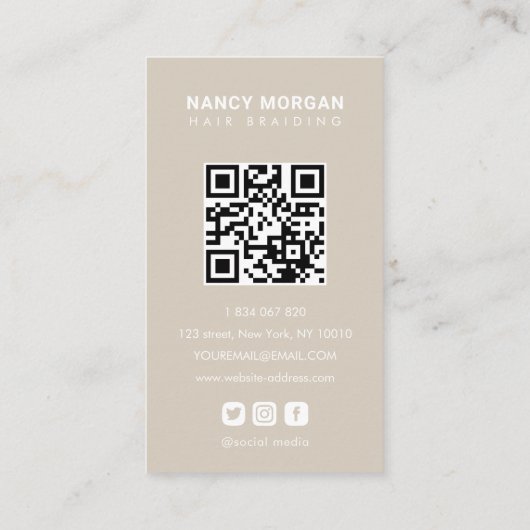 Braids Calligraphy Script Photo Collage Beige  名刺 (裏面)