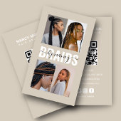 Braids Calligraphy Script Photo Collage Beige  名刺