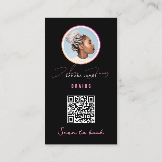 Braids Hair Discount Loyalty QR Code Black Pink 名刺 (正面)