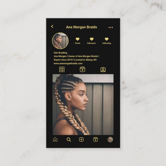 Braids instagramプロファイルフォトグリッドqrコード 名刺 (正面)