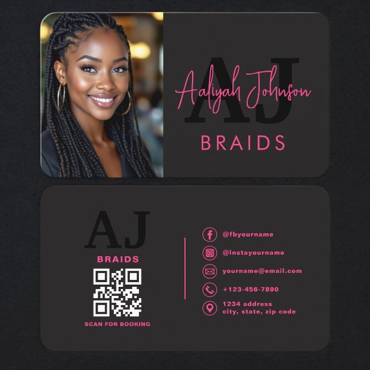 Braids Stylist Branding Photo QR Code 名刺