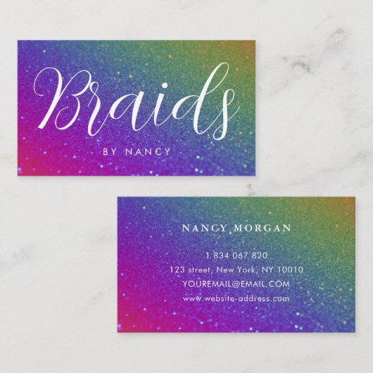 Braids Typography Rainbow Glitter Sparkle  名刺 (正面/裏面)