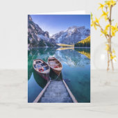 Braies湖|のドロマイトのアルプス、イタリア カード (黄色い花)