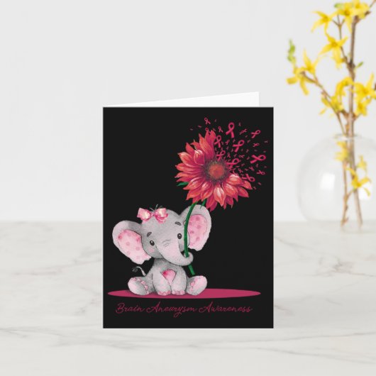 Brain Aneurysm Awareness Cute Elephant Sunflower B カード (黄色い花)
