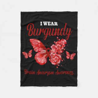 Brain Aneurysm Awareness I Wear Burgundy Butterfly フリースブランケット