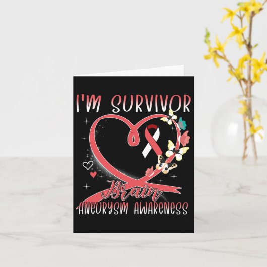 Brain Aneurysm Awareness I'm Survivor Heart Ribbon カード (黄色い花)