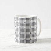 Brain Cancer Awareness Plaid Gray Ribbon コーヒーマグカップ (正面右)