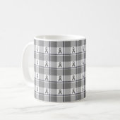 Brain Cancer Awareness Plaid Gray Ribbon コーヒーマグカップ (正面左)