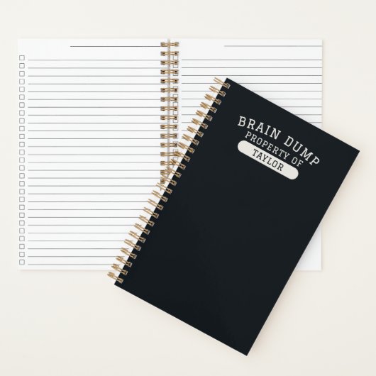 Brain Dump Personalized Name Modern Stylish Black ノートブック (内側)
