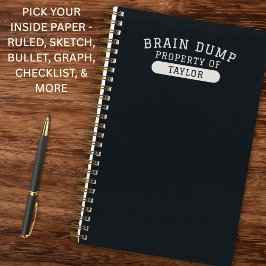 Brain Dump Personalized Name Modern Stylish Black ノートブック