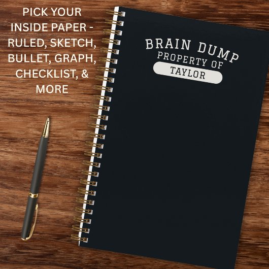 Brain Dump Personalized Name Modern Stylish Black ノートブック