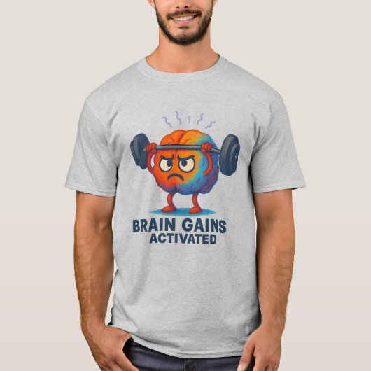 Brain Gains Activated – Funny Motivational Gym Bra Tシャツ (正面)