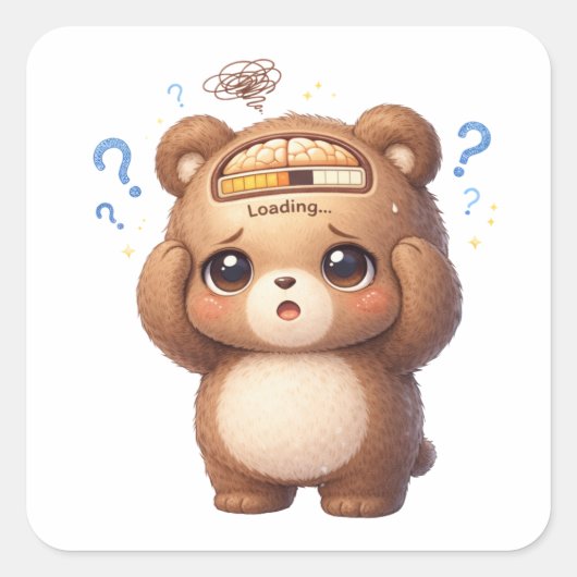 Brain Loading Cute Bear Sticker スクエアシール (正面)