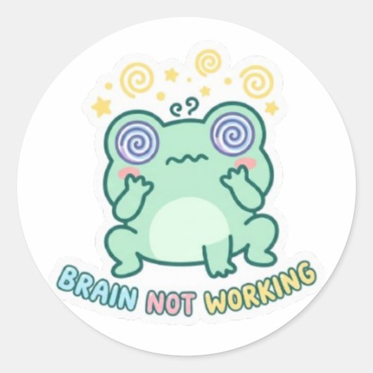 Brain Not Working Frog Sticker Cute Confused Frog  ラウンドシール (正面)