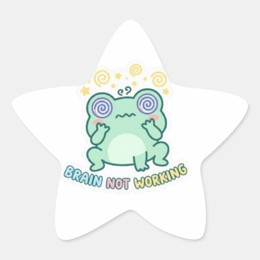Brain Not Working Frog Sticker Cute Confused Frog  星シール (正面)
