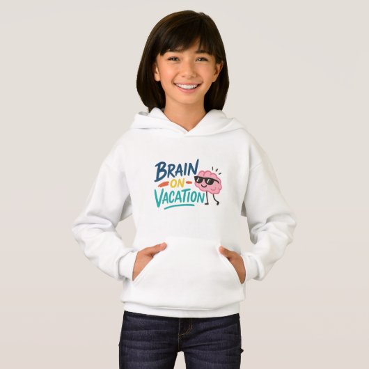 Brain on Vacation Kids’ Hoodie | Funny Cute Chill (正面フル)