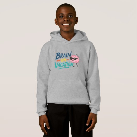 Brain on Vacation Kids’ Hoodie | Funny Cute Chill  (正面フル)