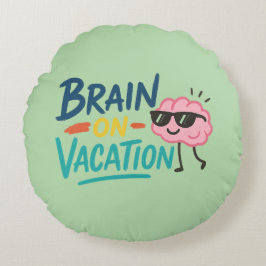 Brain on Vacation Round Throw Pillow | Funny Retro ラウンドクッション