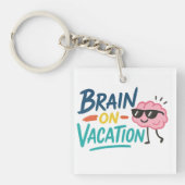 Brain on Vacation Square Keychain | Funny キーホルダー (正面)