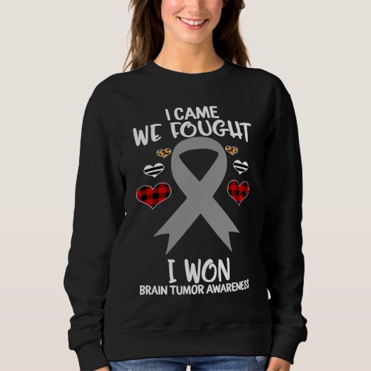 Brain Tumor Awareness Ribbon I Came We Fought I Wo スウェットシャツ (正面)