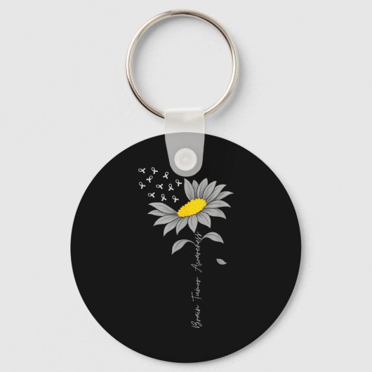 Brain tumor awareness sunflower gray ribbon brain キーホルダー (正面)
