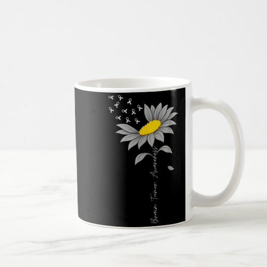 Brain tumor awareness sunflower gray ribbon brain コーヒーマグカップ (右)