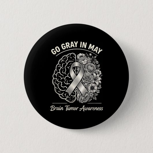 Brain tumor awareness wear gray in may strong 缶バッジ (正面)
