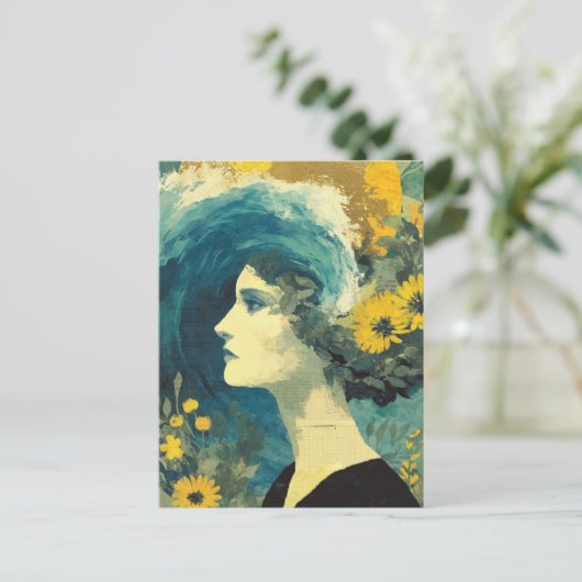 Brain Waves and flowers Collage ポストカード (スタンド正面)