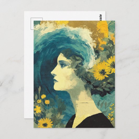 Brain Waves and flowers Collage ポストカード (正面/裏面)