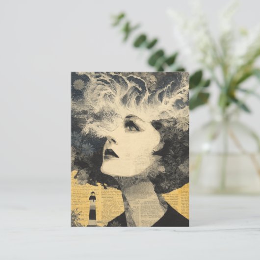 Brain Waves Lighthouse mixed media Collage ポストカード (スタンド正面)