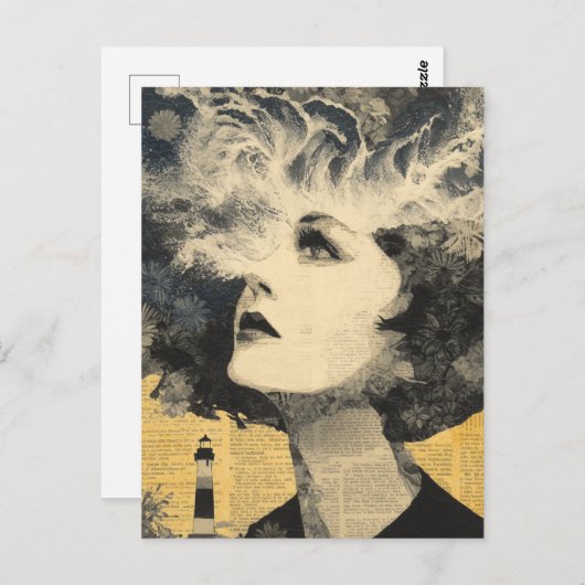 Brain Waves Lighthouse mixed media Collage ポストカード (正面/裏面)