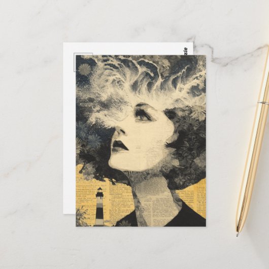 Brain Waves Lighthouse mixed media Collage ポストカード (正面/裏面インサイチュ)