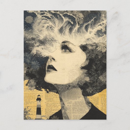 Brain Waves Lighthouse mixed media Collage ポストカード (正面)
