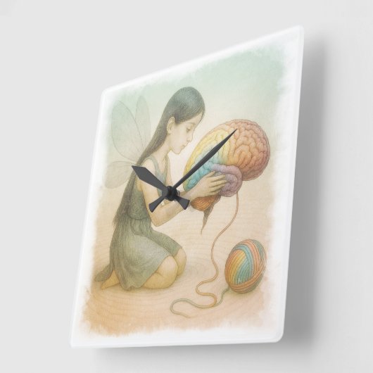 Brain-Weaving Winged Fairy  スクエア壁時計 (傾斜)