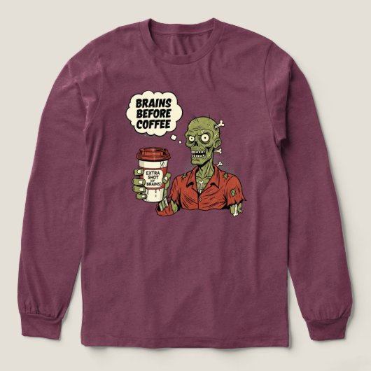 Brains Before Coffee Zombie Halloween トライブレンドＴシャツ (デザイン正面)