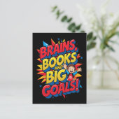 Brains Booksと大きなゴール-おもしろいバックツースクール シーズンポストカード (スタンド正面)