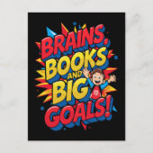 Brains Booksと大きなゴール-おもしろいバックツースクール シーズンポストカード (正面)